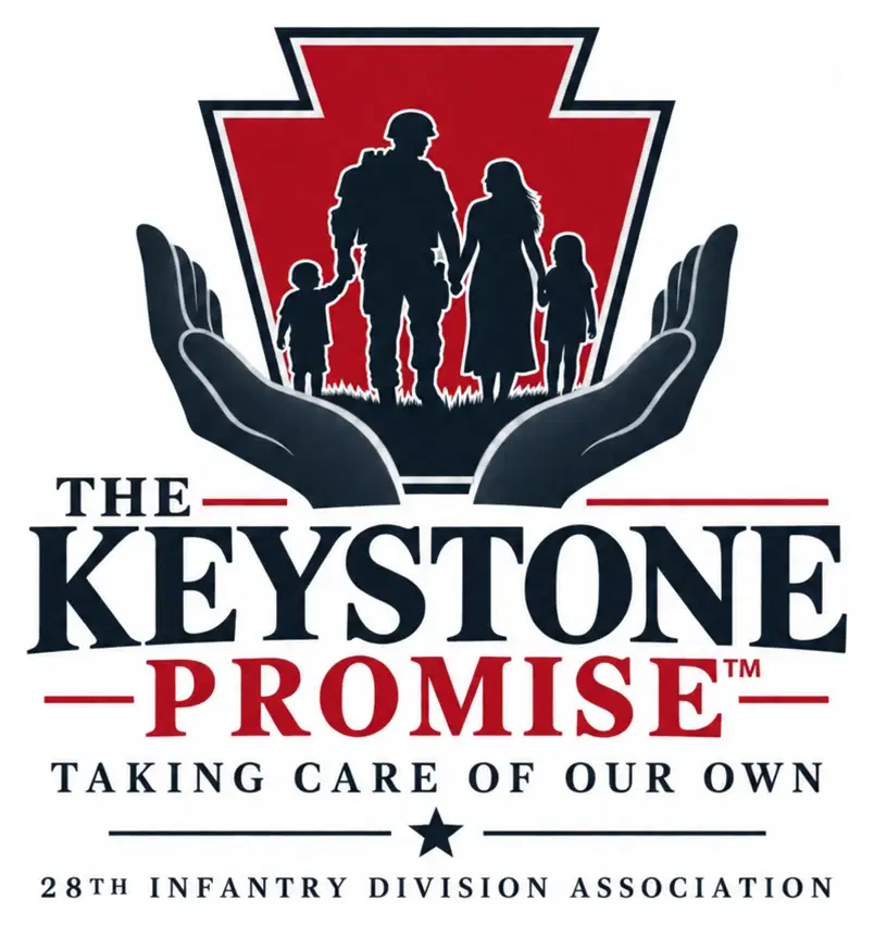 The Keystone Promise logo: hands holding a soldier and family inside the Red Keystone